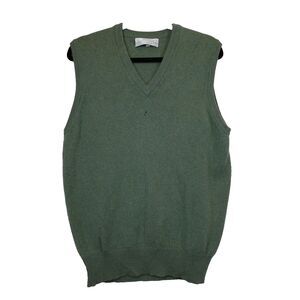 Vintage Ballantyne Scotland Cashmere Sweater Vest Mens Green V Neck Hole Flaw